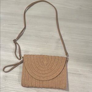Elegant Tan Woven Crossbody Bag or Clutch